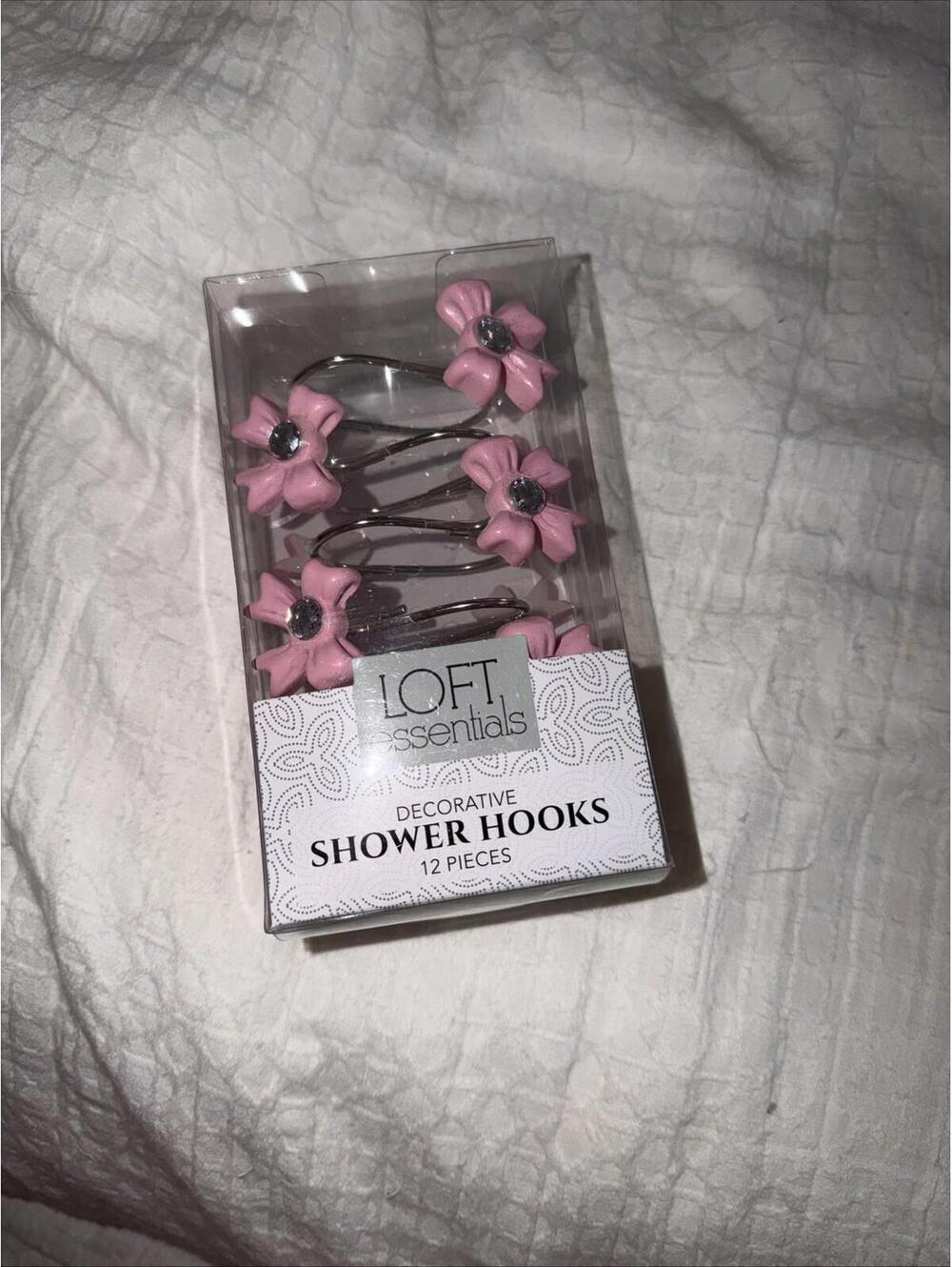 12 Pc Resin Pink Bows w/ diamond accent Shower Curtain Hooks NEW